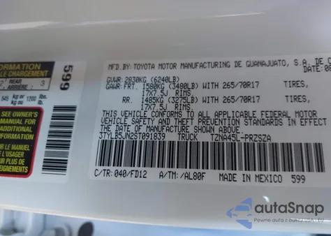 2025 Toyota Tacoma Trd Off Road from USA, damaged, VIN 3TYLB5JN2ST091839